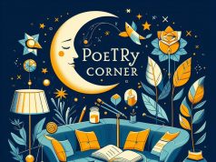 Poetry corner Sofa mit Kissen und Lampe Gedichte