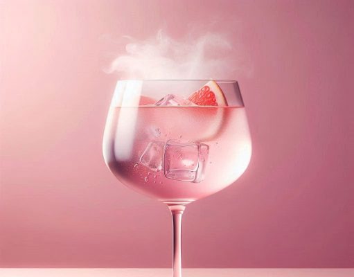 Pink Gin Glas mit Eiswürfeln