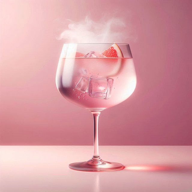 Pink Gin Glas mit Eiswürfeln