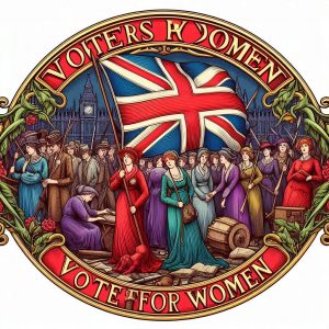 Emblem Suffragetten Pankhurst mit britischer Fahne